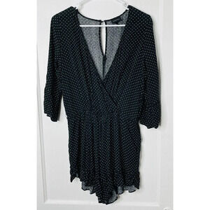Who What Wear Sz S Romper Shorts Black Polka Dot Ruffle V-Neck Bell Sleeve Women